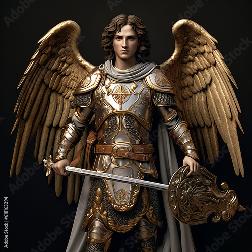 Graphic and biblical representation of the Archangel Michael. AI generativ.