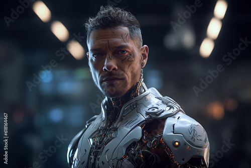 Highly detailed portrait of male cyborg