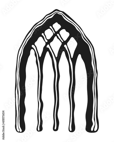 English interlaced gothic window tracery stylized drawing. Architectural element; medieval cathedral arches