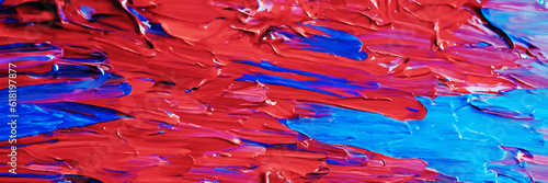 illustrazione con superficie di sfondo ricoperta con pigmenti rossi e blu di pittura ad olio applicati con una spatola