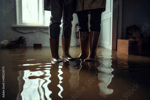 Paar steht in ihrem überfluteten Haus - Generative AI