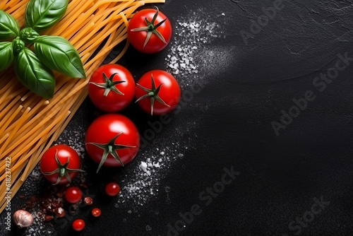 Spaghetti pasta with tomato sauce on stone background.Generative Ai.