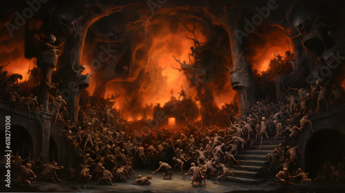Hell: Visions from the Depths: Captivating Renaissance-Inspired Ancient Style Painting of Hell, Inferno