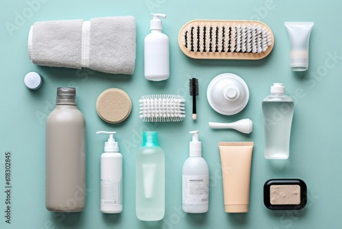 toiletries equipment flat lay