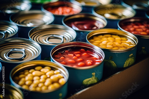 Canned food with beans, vegetables and peas