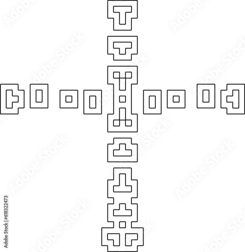 Cross with black and white geometrical patterns . Line Art.