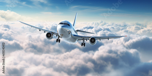 plane above the clouds. travel concept - Generative AI
