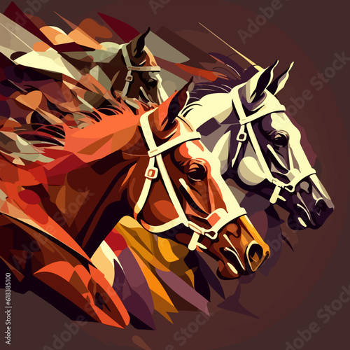 Horse racing competition drawing, horses strive for victory. For your design