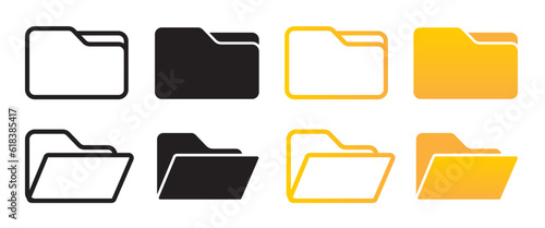 Folder icon vector set. Desktop black and yellow folder icon. Office document folder vector symbol. Empty file thin line sign. Archives files pictogram set.