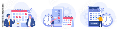 Schedule time management, deadline concept, planner, planning and organization, flat vector illustration banner for website
