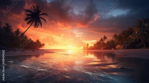 A dramatic sunset over a serene beach, inspiring relaxation and wanderlust | generative ai
