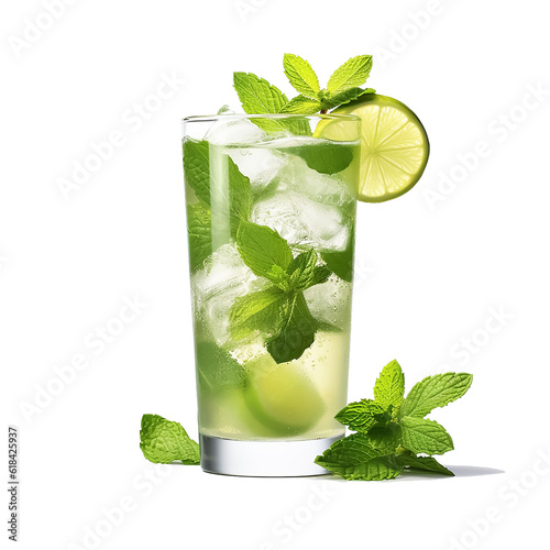 Mojito cocktail drink isolated on a transparent bakcground (Generative AI)