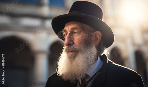 Prayer, jewish and senior with rabbi in city for worship, holy and spirituality. Praying, ai generated and connection with old man and traditions for faith, mindfulness and orthodox traditions