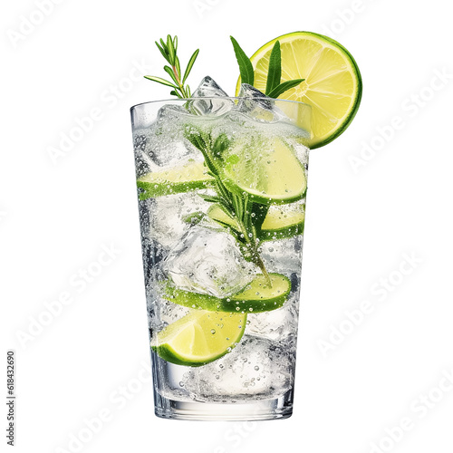 Gin and tonic cocktail drink with lime isolated on a transparent background (Generative AI)