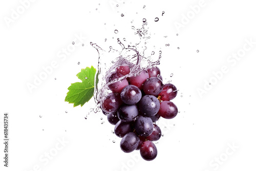 Black or dark red grape in water splash isolated on white background with clipping path. PNG. Generative AI technology
