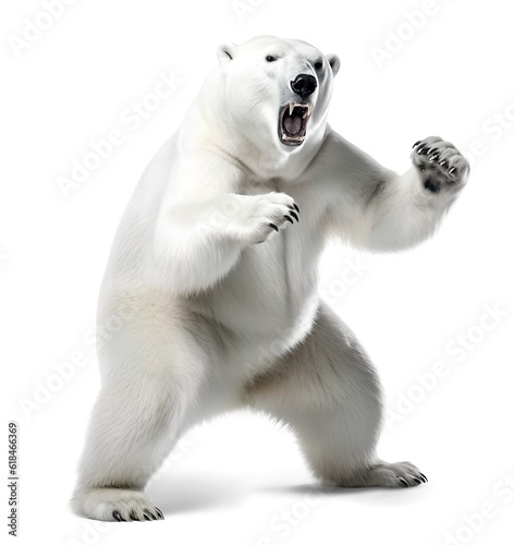 standing polar bear rady to fight, isolated background. Generative Ai