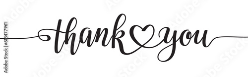 Thank you black lettering horizontal phrase with line heart. Design element.