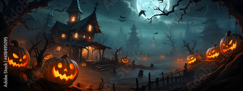 Behold the haunted house and Halloween pumpkin, a symbol of spooky delights! With a mischievous grin and glowing eyes, it exudes a festive charm. AI Generated