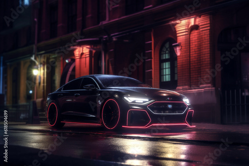 neon red dark luxury automobile led auto modern transportation car. Generative AI.