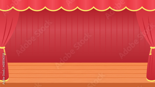赤いカーテンが背景のシンプルな舞台背景イラスト