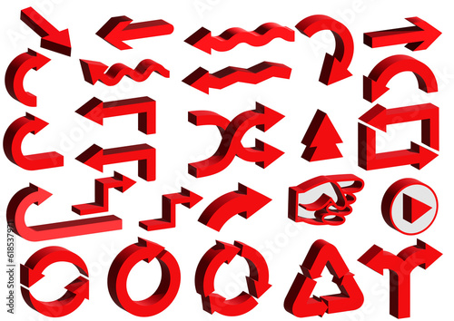 赤い3Dの矢印マーク リサイクルマークのイラストセット