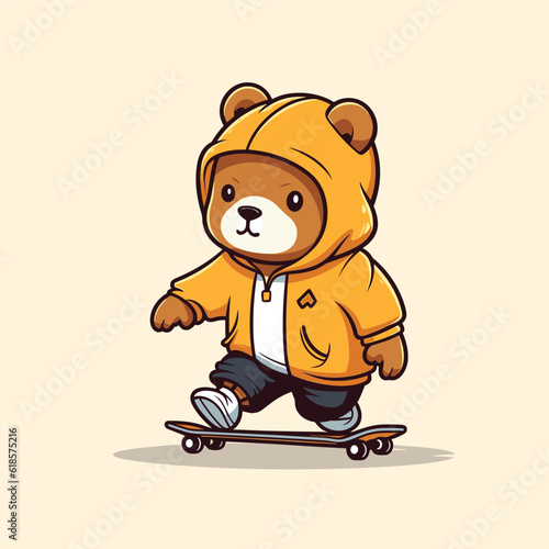 cute bear riding skateboard summer sport vector illustration