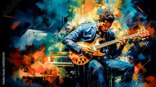 Independent Jazz Musicians Playing Solo Instruments Abstract Illustration and Painting Digital Art Generative AI KI Wallpaper Background Backdrop 