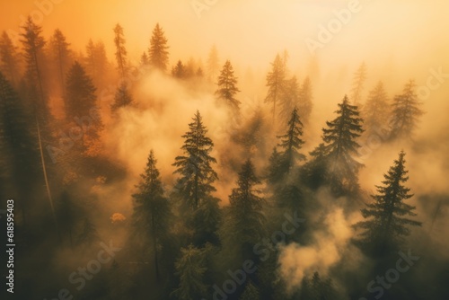 A powerful photograph of a forest engulfed in thick smoke from wildfires, emphasizing the urgent need for forest fire prevention and conservation. Generative Ai
