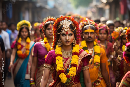 A colorful procession during a religious festival, Indian culture, Indian Generative AI