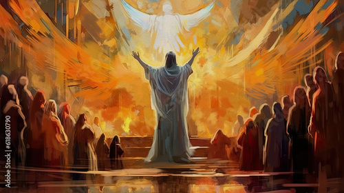 Pentecost ,Holy Spirit, christian painting background, generative ai