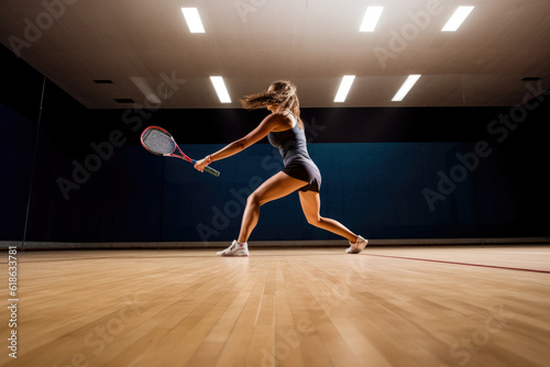 The precise moment a racquetball ricochets off the court wall, a scene full of potential energy just before the dynamics of the game change