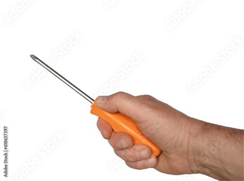 a screwdriver in a male hand