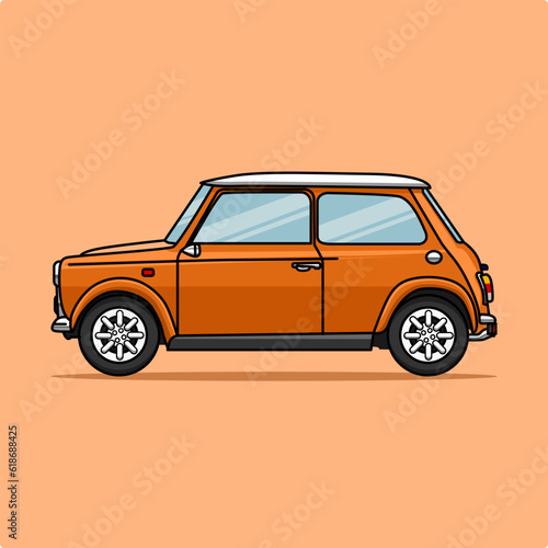 Mini cooper car vector illustration. Mini vintage car vector illustration.