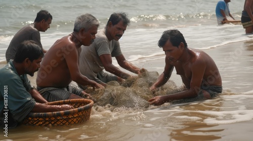 fishermen catch fish with traps
