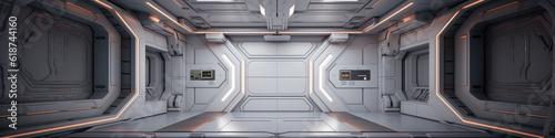 Space station or spaceship scifi style corridor or room. . Ultra modern sci-fi design. Generative AI. 