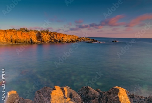 Mesmerizing view of a beautiful seascape during sunrise in Crete, Greece