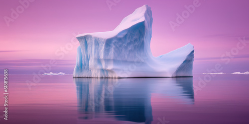 Iceberg on the shore of the ocean at sunset, Beautiful seascape. generative AI image.