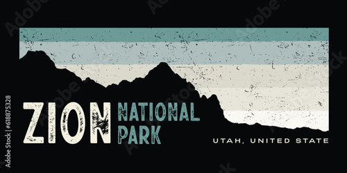 vector illustration of Zion National Park in cool colored vintage style is great for your t-shirt design, posters, and other uses