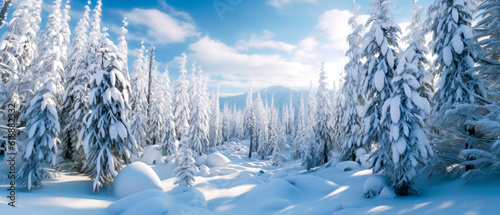 Snow-covered winter landscape, Generative AI