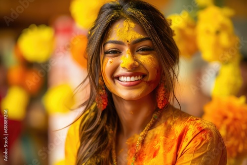 Indian bride during Haldi event, Indian traditional wedding ceremony bridal photography