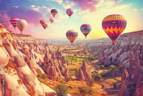 Air flying balloon. Illustration Generative AI.
