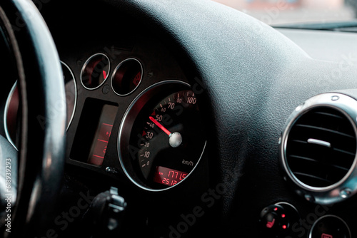 Vehicle odometer dashboard with red backlight and air cooling