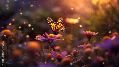 butterfly on flower HD 8K wallpaper Stock Photographic Image