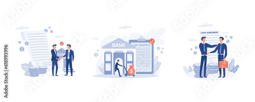 Loan agreements borrow money from the bank, Approved loan , personal loan or financial support concept, set flat vector modern illustration