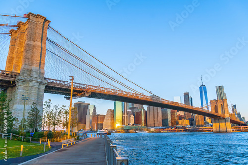 Manhattan's skyline with Brooklyn bridge, cityscape of New York City in the United States