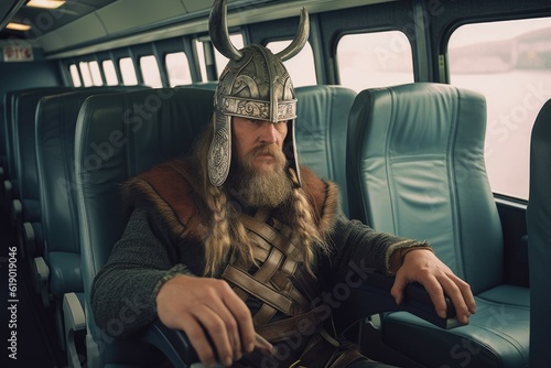 Viking drakkar in bus. Generate Ai