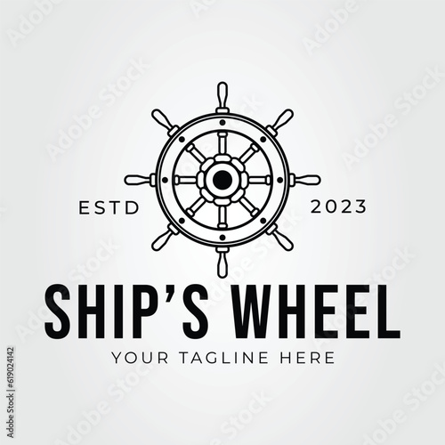 ship's wheel logo or boat steering symbol vector illustration design.