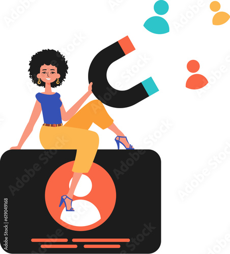 The girlfriend holds a hustle wag in his die , which attracts reckon. Trendy style, Vector Illustration