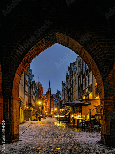 Night cityscape in the historic district of Gdansk 