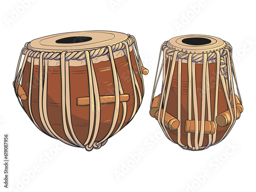 Indian drums tabla isolated on white background. Vector illustration